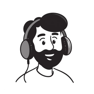 anime style laughing man with black hair, brown eyes, black beard wearing gaming headset sticker