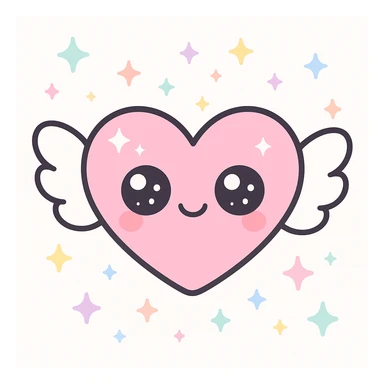 aesthetic cute winged heart emoji, soft pastel colors, kawaii style, sparkles, simple and charming sticker
