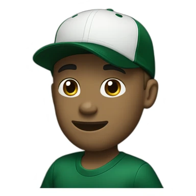 white male emoji friendly waving wearing a dark green baseball cap with undefeated logo on the hat and wearing black T-shirt sticker