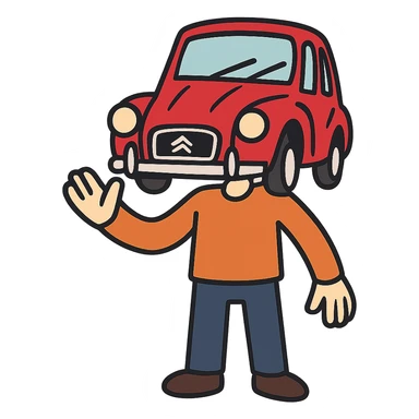 flat toon style body with a French car face, cartoonish sticker