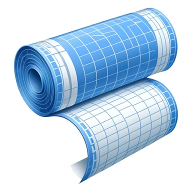 side perspective of a blue rolled-up blueprint plan with white lines sticker