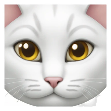 A white cat with a bow sticker