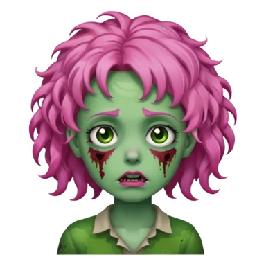 Sad zoombie curly pink hair, green skin sticker