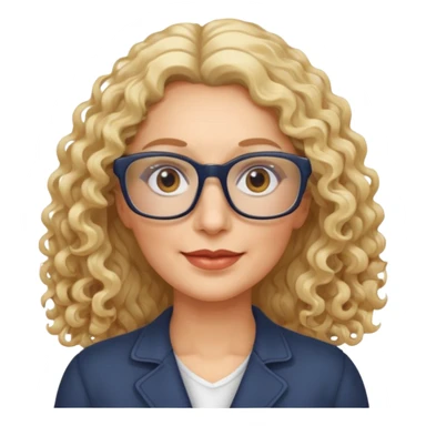 woman 50 years old blond long curly hair, brown eyes ans rectangle glasses sticker