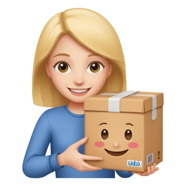 Create unbox and smile logo on it and girl hold it sticker
