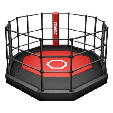 MMA cage arena object icon, octagon fighting cage with metal fence walls, padded corner posts, professional combat arena, 3D cartoon style, mobile game icon style, centered, clean background, no people, no text, no watermark
 sticker