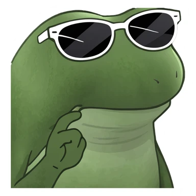 Add stylish sunglasses to the bufo frog on the beach, keeping the bufo style. sticker