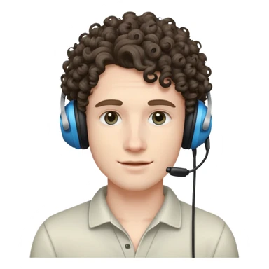 Guy with curly hair pale skin and a gaming headset  sticker