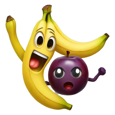 Banana with a super scared face dancing with a plum with a face dancing sticker
