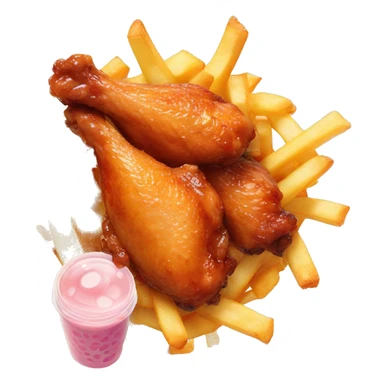 Chicken wings with fries and bubble tea sticker