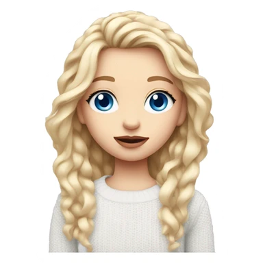 girl with fair hair big blue eyes small face big pink lips long hair in white sweater sticker