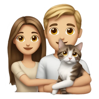 Long Brown hair girl and brown hair white man holding tabby cat  sticker