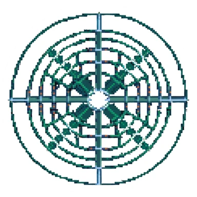 network in a circular blue form with non-blue boxes at intersection points sticker