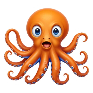 Cinematic Realistic Comical Octopus Portrait Emoji, Head tilted dramatically with an exaggeratedly amused expression, featuring a striking, glossy orange body adorned with bold blue rings and wide, expressive eyes brimming with playful disbelief; rendered with vivid natural textures and dynamic highlights, high shine, dramatic yet playful, styled with an air of cheeky ocean mischief, soft glowing outline, capturing the essence of a spirited and over‐the‐top octopus that looks ready to squirt ink its way into viral fame! sticker