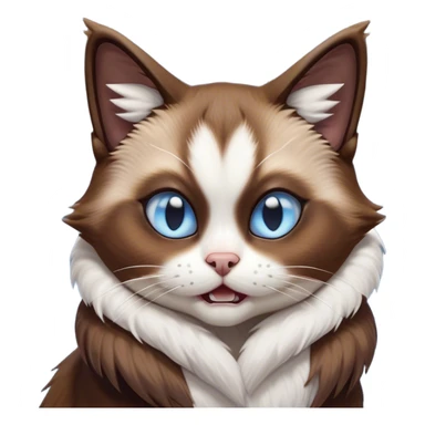 Cinematic Comical Brown Mantle Snowshoe Cat Portrait Emoji, Head tilted dramatically with an exaggeratedly shocked or offended expression, deep brown fur flowing like a mantle over its back, paired with crisp white paws, chest, and a signature white facial mask, piercing icy-blue eyes widened in disbelief, Simplified yet hilariously expressive features, highly detailed, glowing with a slightly sassy glow, high shine, dramatic yet playful, stylized with an air of attitude, bright and endearing, soft glowing outline, capturing the essence of a sassy and over-the-top feline, so meme-worthy it feels like it could side-eye its way into internet fame instantly! sticker