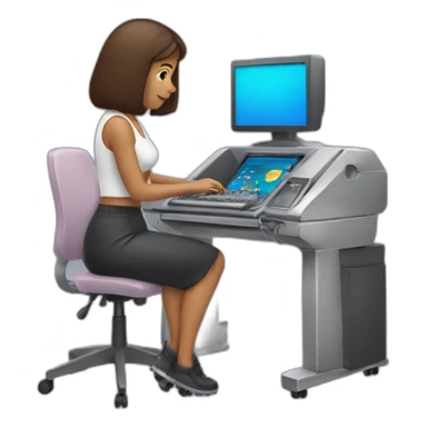 une femme qui a une machine ordinateur portable sur sa main sticker