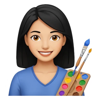 Painting Hold. Women painting smilling  black hair sticker