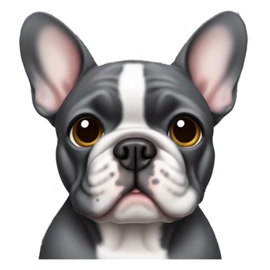 Dark gray French bulldog male, hazel eyes and one short ear sticker