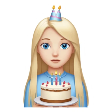 Straight long blonde hair blue eyes girl holding birthday cake sticker