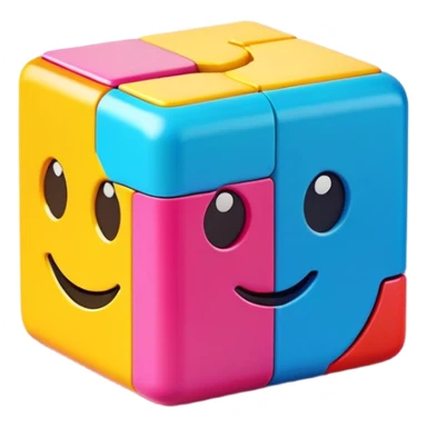 A single colorful toy block with a cute smiling face sticker