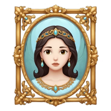 Woman facing ancient mirror, reflection slightly delayed and darker sticker