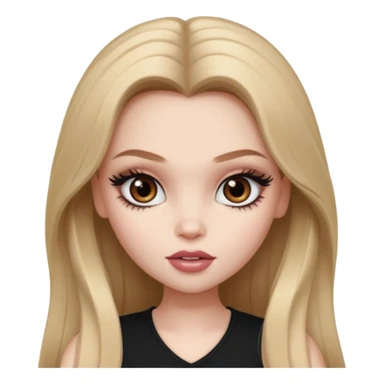 pretty bratz baddie, pale skin, long darkblond hair, pretty makeup, long lashes, pretty brown eyes sticker