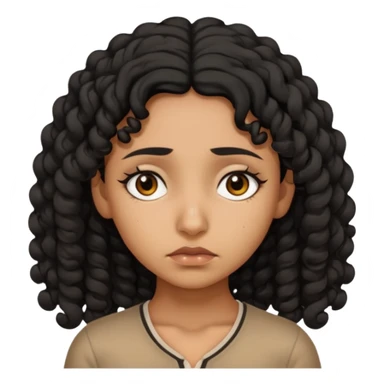 a tan pretty bratz indian girl with curly black hair, looking sad sticker