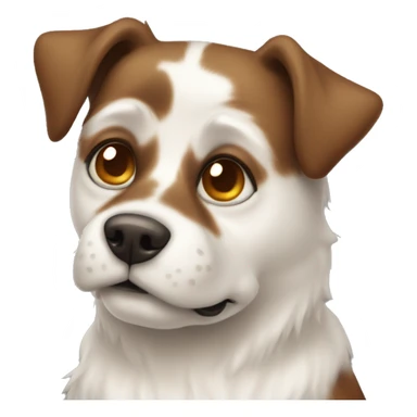 White and brown dog whit honey-colored eyes, with sticker