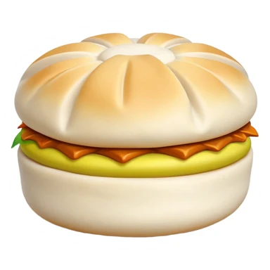 Steamed pork buns Baozi with visible pleated top, simplified emoji style with bold outlines and bright colors, cartoon style Northern Chinese breakfast staple sticker