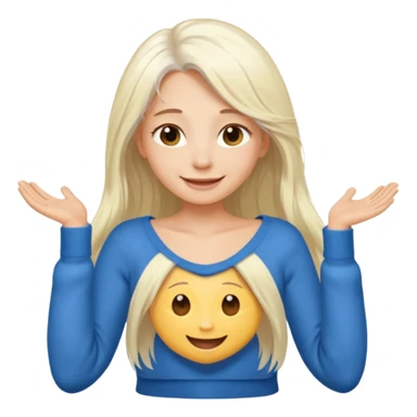 blonde woman with long white hair, half-naked, taking off a sweater, simple features, emoji style sticker