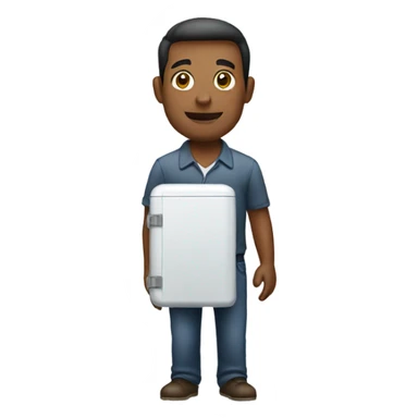 man holding a mini refrigerator sticker