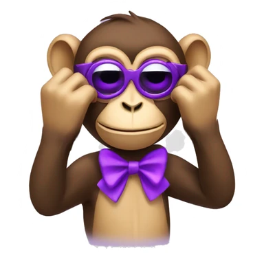 Monkey covering eyes with hands with a purple bow  sticker