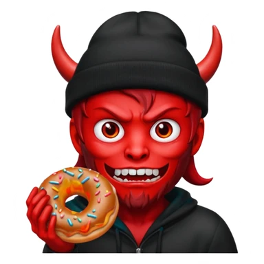 devil wearing beanies holding donut sticker
