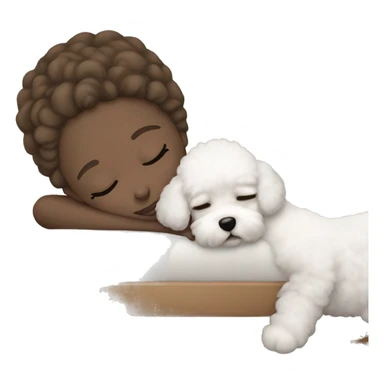 White girl brown hair sleeping with Mini Bichon sticker