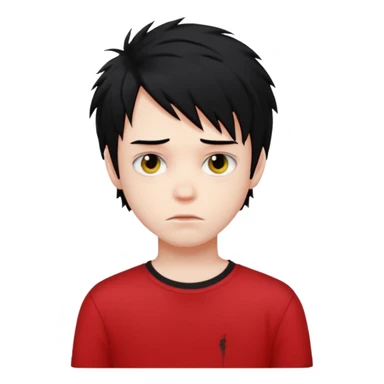 zombie boy with messy black hair and red shirt emo sticker