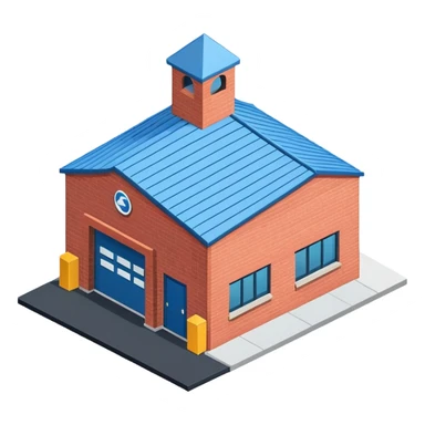 Single story warehouse building in isometric view with loading dock and roll-up door sticker