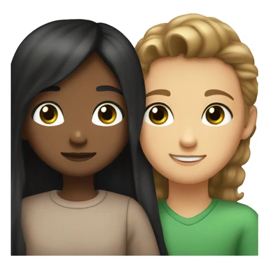 a boy with brown eyes and brown short  hairs hug a girl with green eyes and long black hair  sticker