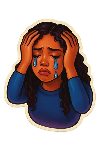 sad Tears rolling down face 
Mouth Pout
hands on head 
head down
 sticker