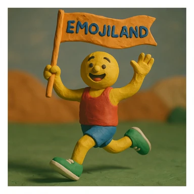 happy runner waving a flag that says 'emojiland' sticker