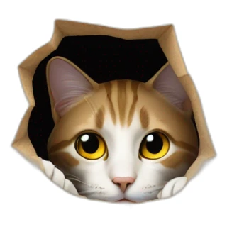 cat hiding in hole behind wall sticker