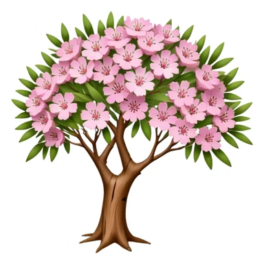 Cinematic Realistic Melaleuca Emoji, Elegant and resilient, with peeling, papery bark and delicate, needle-like leaves. The tree stands tall and graceful, with clusters of white and pink flowers dotting the branches. Soft glowing outline, capturing the essence of natural elegance and resilience in a beautiful melaleuca tree! sticker