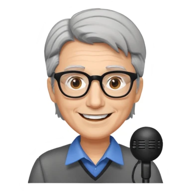 Un locutor de radio, pelo canoso, con gafas sticker