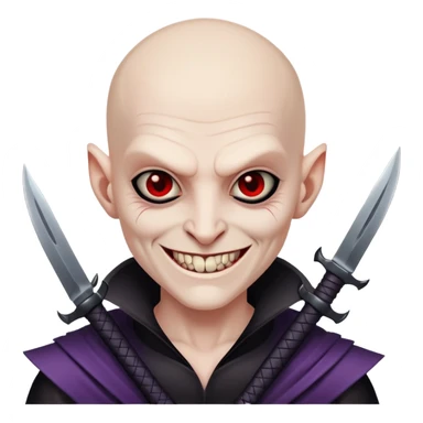 evil villain with razor blade weapons, completely hairless, sinister smile sticker