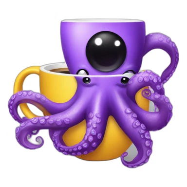 purple octopus drink cofee sticker