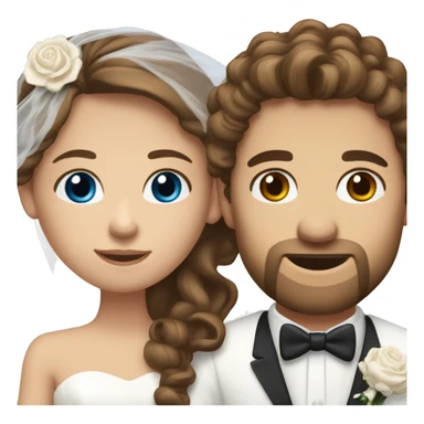 White couple on their wedding day, girl has long brown hair in curls and hazel eyes. Man has short brown hair and blue eyes sticker