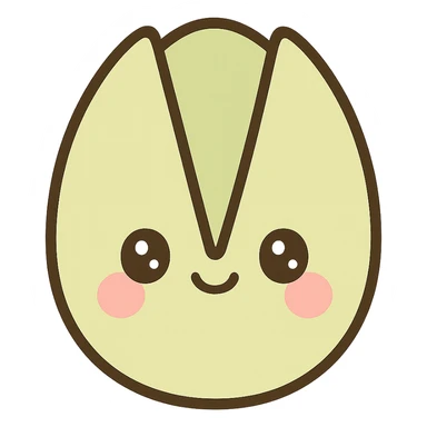 a pistachio nut with a tiny smile and rosy cheeks, kawaii style, soft green and pink tones sticker