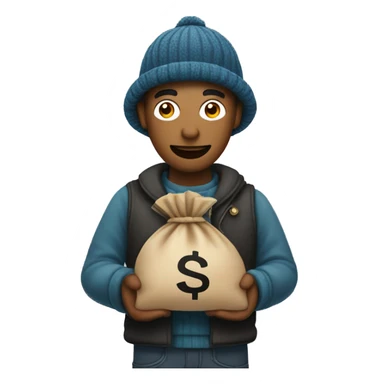 A man with mask,  woolen cap and a money bag in hands sticker