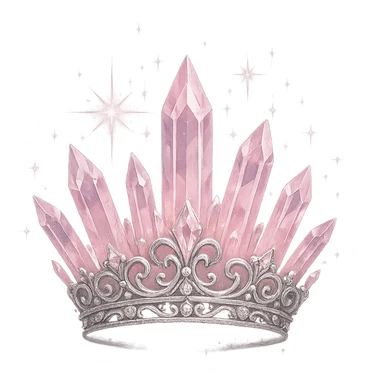 crystal crown in light pink with silver embellishments, radiating sparkling magical aura, transparent background sticker