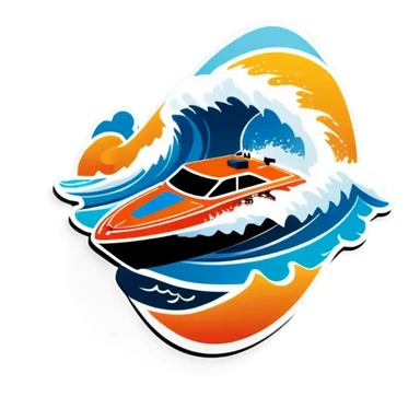 sport boat over wave sticker