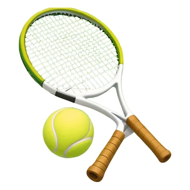 A tennis racket and a ball placed on the ground, with a tennis court in the background. The court lines and net are visible, emphasizing the structure and focus of the sport, creating a dynamic and energetic vibe. sticker